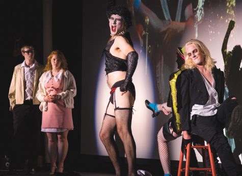Patrick Pearson as Dr. Frank-N-Furter leads the Halloween performance of 'Rocky Horror Picture Show' Monday at the Empire Arts Center.
