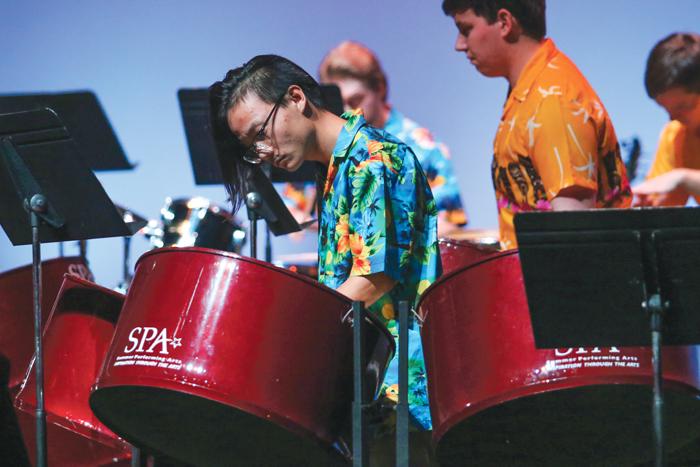 UND Steel Pan band members perform Monday, Nov. 7 at the Chester Fritz Auditorium.
