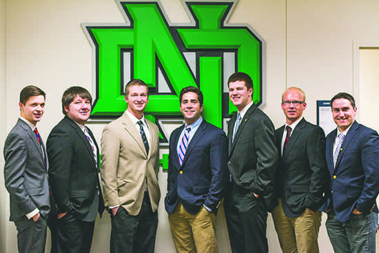 Members of the Interfraternity Council, a collective of 13 UND fraternities, is represented by these students (from left): Keegan Hilmer, Matt Jenson, Steven Patton, Shane Schuster, Ryan Bruno, Shae Johnson and Kyle Perry. Photo courtesy of UND