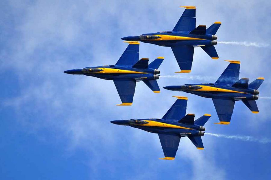 F-18 Hornets like the Blue Angels have excellent maneuverability and are commonly seen doing aerobatics during air shows. Photo courtesy of librestock.com