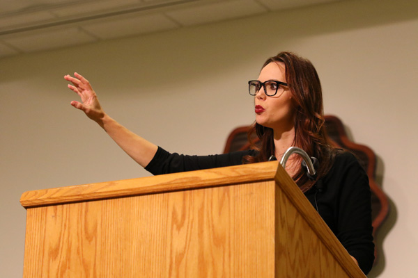Leah Darrow, Catholic speaker and former contestant on America’s Next Top Model, presented a talk entitled ‘Made For More’ at the Memorial Union ballroom on Tuesday, Oct. 25, 2016.