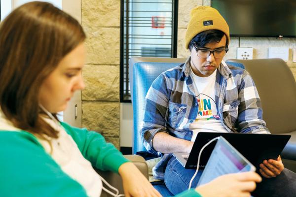 Krya Bostad (left) and Parker Combs (right) study Tuesday at Wilkerson Commons.