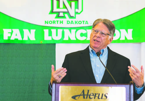 UND athletic director Brian Faison speaks at a fan luncheon on Sept. 16 at the Alerus Center. Nick Nelson/ Dakota Student