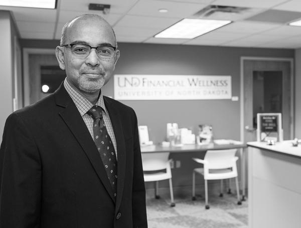 Shafiq Khan is the program coordinator for Financial Wellness at UND, which offers counseling to students on finances, financial aid, personal spending plans and student loan repayment. Nick Nelson/ Dakota Student