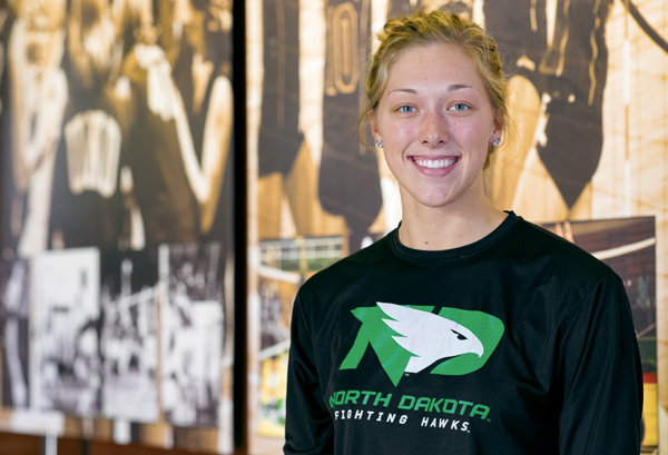 Faith Dooley, a junior middle hitter for the UND volleyball team, recently announced that she will be also playing for the women's basketball team next season.