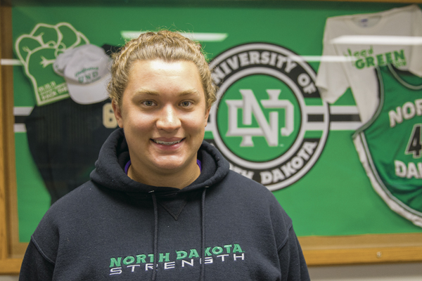 Molli Detloff is a junior thrower on the UND womens track and field team. Detloff recently placed first in the womens hammer throw event at the Mondo Team Challenge in Sacramento, CA on April 1, 2017.