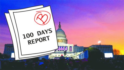 After 100 days in office, writer Liz Kacher gives President Trump a solid B. Illustration by Vitoria Faccin.