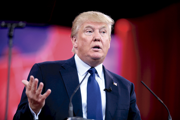 Donald Trump speaking at the 2015 Conservative Political Action Conference (CPAC) in National Harbor, Maryland.