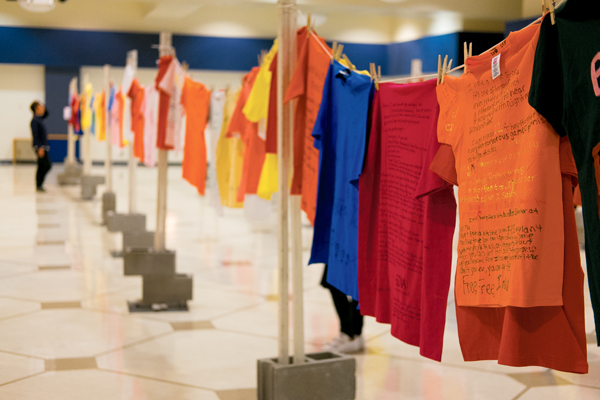 Open for viewing from October 23-27, 2017, the Clothesline Project displays t-shirts made by victims of abuse