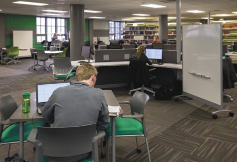 UND students study in recently renovated spaces on the second floor of the Chester Fritz Library.