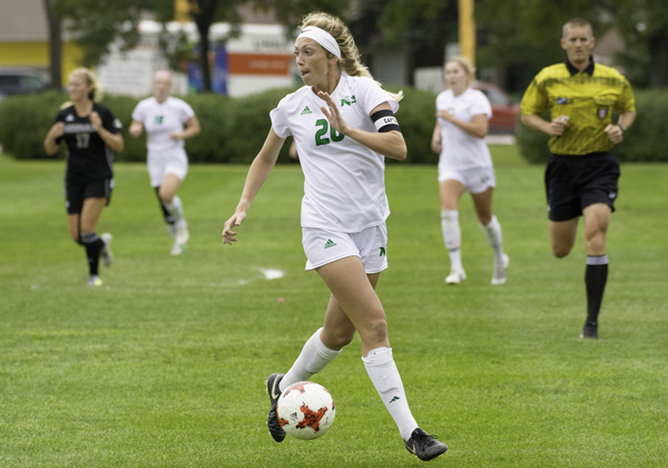 UND forward Katie Moller looks for an opening in a home soccer match against Idaho State earlier this season.