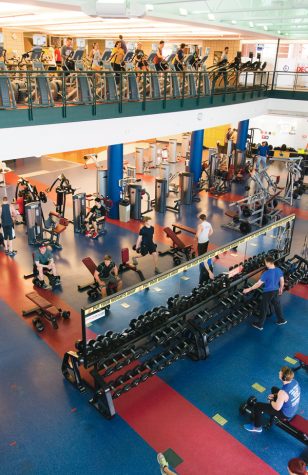 UND students, faculty and staff exercise on both levels of the Wellness Center in November of last year.