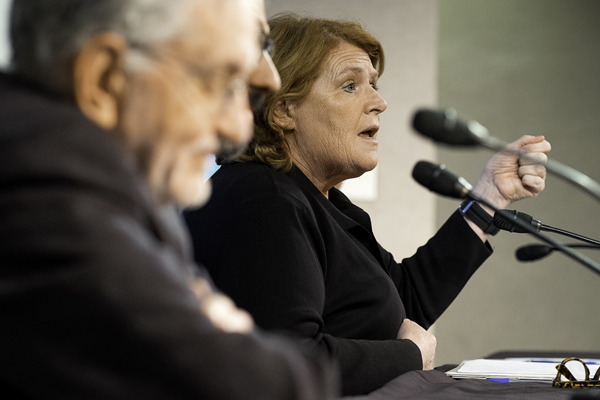 Senator Heidi Heitkamp speaks as part of a discussion panel of the "A Kennan Conversation: U.S.-Russia Relations and the Geopolitics of a Changing Arctic" event held at Clifford Hall on March 31, 2017. 