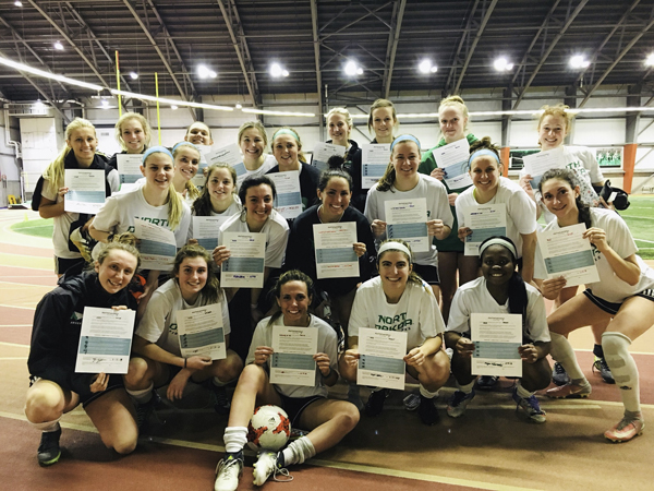 Members of the UND soccer team recently signed certificates for the Set The Expectation pledge, which states that sexual assault and physical violence are never acceptable.