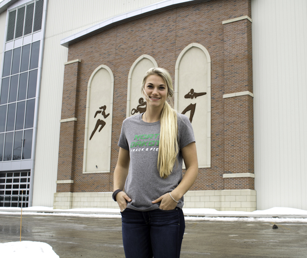 Kyley Foster is a pole vaulter on the UND indoor track and field team. Trevor Alveshere / Dakota Student