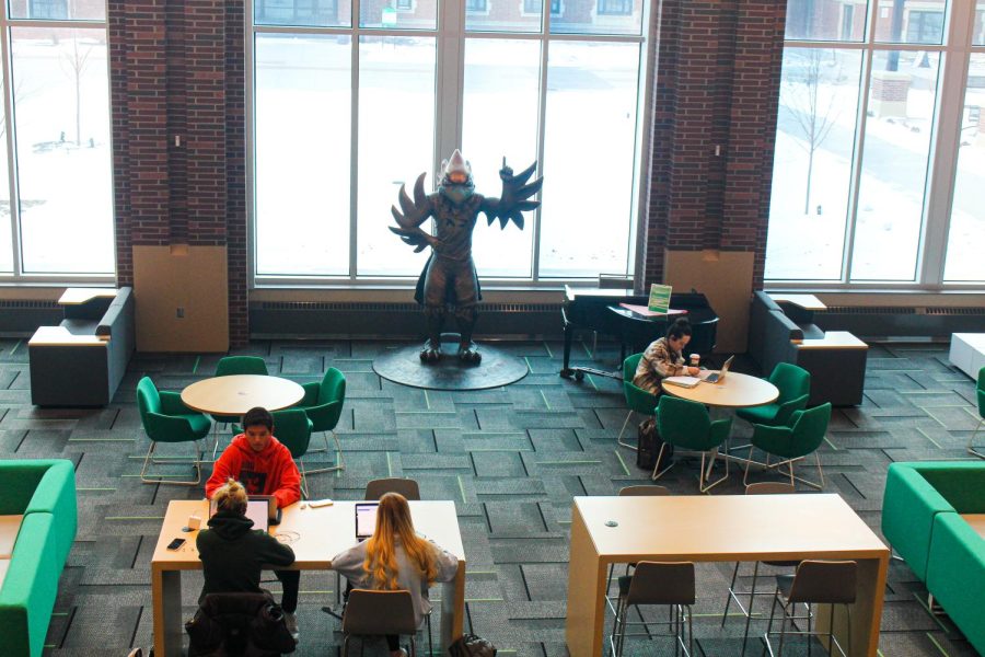Students Studying in the Memorial Union at the University of North Dakota.