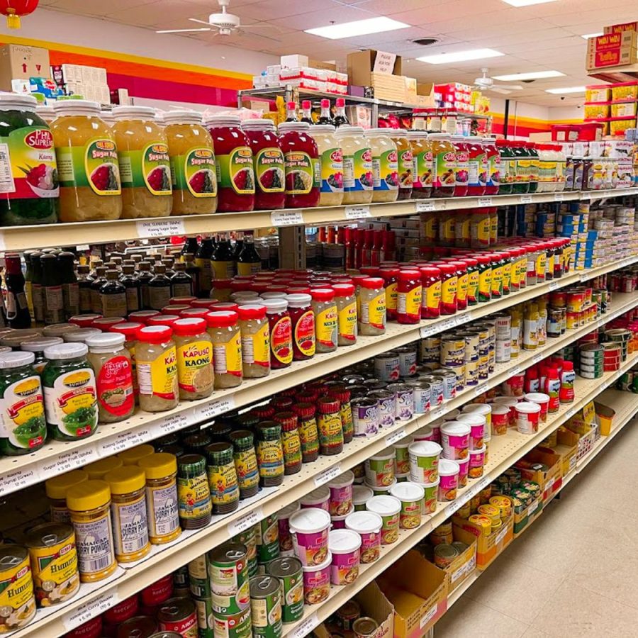 Shelves of international products and foods at International market in Grand Forks, North Dakota