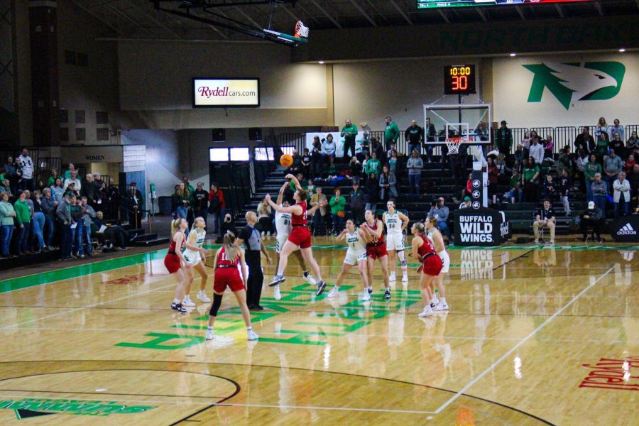 University of North Dakota womens basketball team plays against University of South Dakota at the Betty Arena in Grand Forks