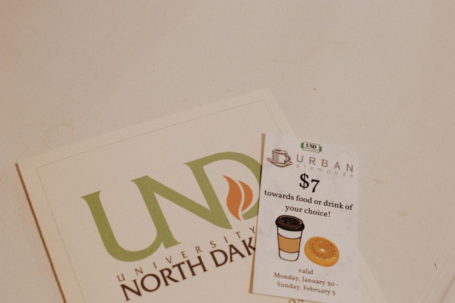 Vouchers on a table at the University of North Dakota