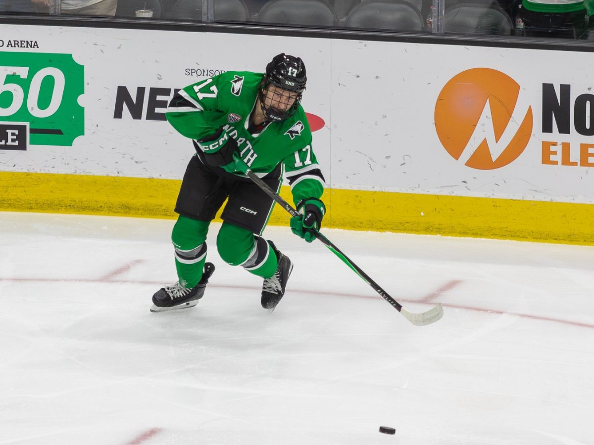 UND's Cole Reschny (Fr.), who scored the tying goal for the Hawks.