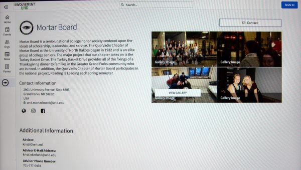 A computer screen, showcasing the Mortar Board organization.